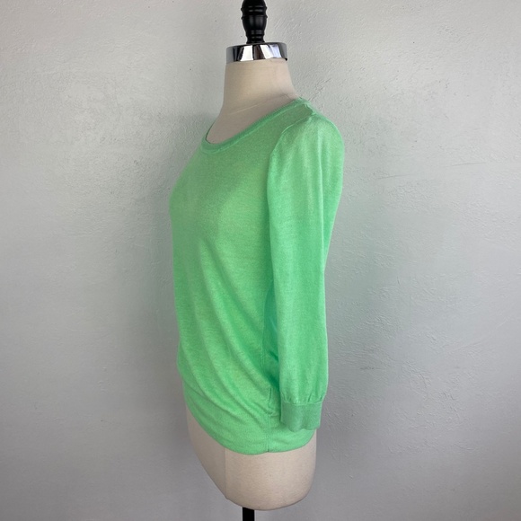 Olivia Sky Womens Sweater Medium Bright Green Linen Rayon Lightweight Pullover - Picture 4 of 10
